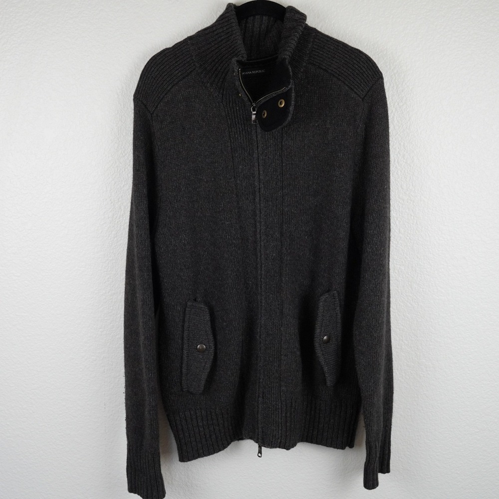Banana Republic Mens Wool Blend Zip‎ Bomber Sweater Jacket Gray Size L